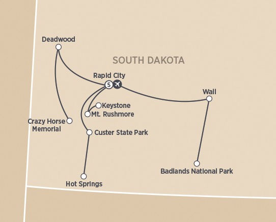The Great Buffalo Roundup of the Black Hills tour itinerary map