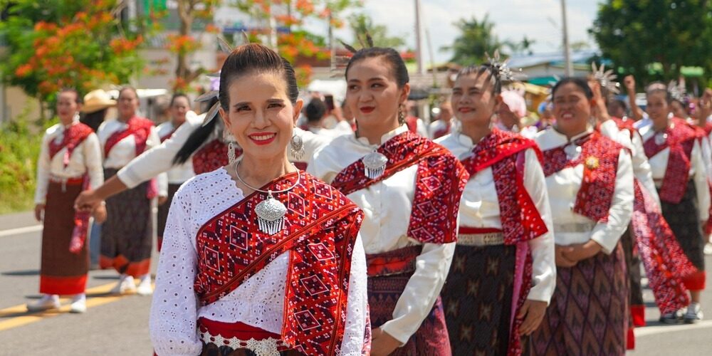 Thai,Folk,Dancer,Wearing,Thai,Traditional,Costume,Dress,At,Nongtakrong Boun Bang Fai