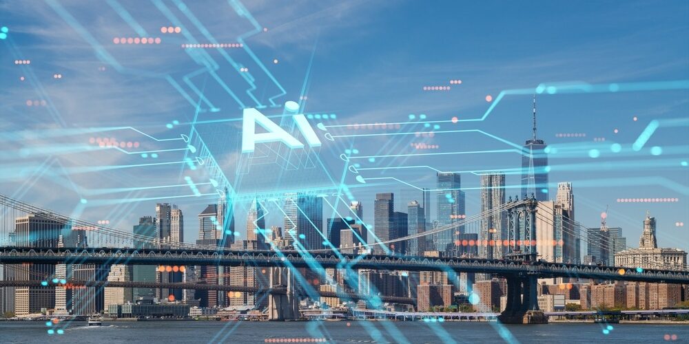 New,York,Cityscape,With,Brooklyn,Bridge,,Hologram,Of,Ai,And