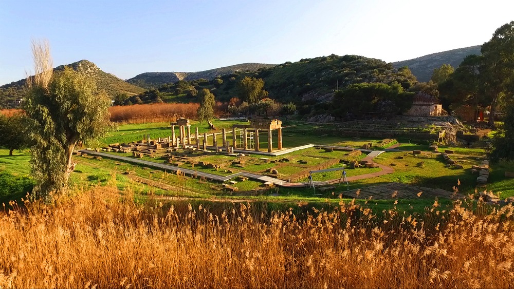 iconic Temple of Artemis in archaeological site of Vravrona or Brauron, Attica, Greece