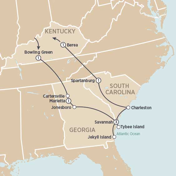 Map for 2027 Savannah and the Golden Isles Motorcoach Tour